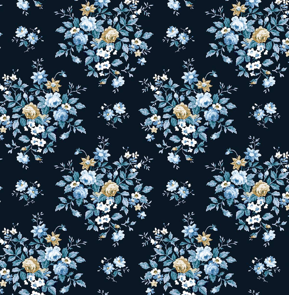 Floral Bouquet Prepasted Midnight Blue & Toffee by Seabrook Wallpaper Prepasted Online United States 56.05 10.43" 20.5" - Fabric Carolina -