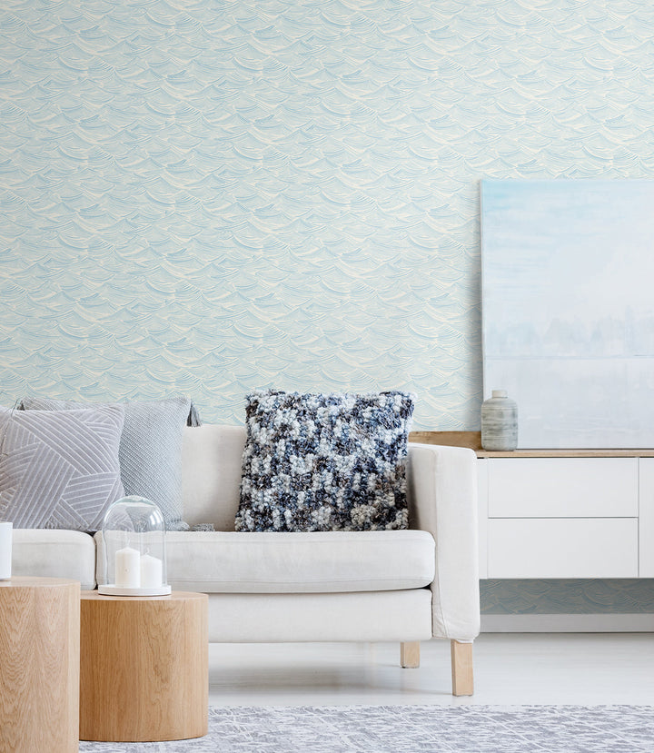 Seaside Waves Blue Oasis PR12802 by Seabrook Designs Designer Wallpaper