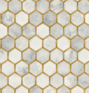 Faux Hex Tile Alaska Grey & Metallic Gold by Seabrook Wallpaper