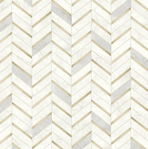 Chevron Faux Tile Gold & Pearl Grey by Seabrook Wallpaper