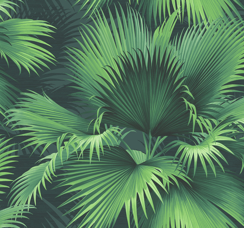 Endless Dark Green Palm Wallpaper by Kenneth James Palm Springs Covers about 60.8 square feet 27-in by 27-ft long roll Unpasted 26.25 - Fabric Carolina -