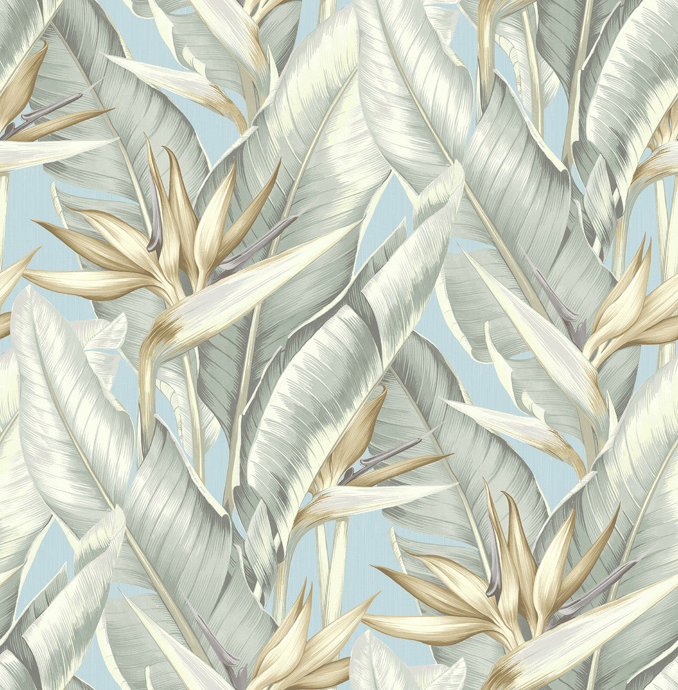 Arcadia Blueberry Banana Leaf Wallpaper by Kenneth James Palm Springs Covers about 56.4 square feet 20.5-in by 33-ft long roll Unpasted 21 - Fabric Carolina -