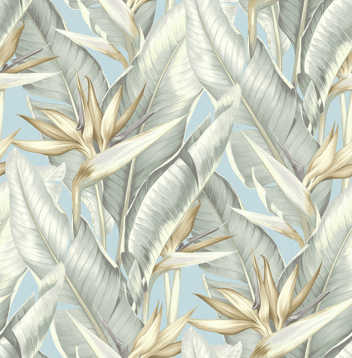Arcadia Blueberry Banana Leaf Wallpaper by Kenneth James Palm Springs Covers about 56.4 square feet 20.5-in by 33-ft long roll Unpasted 21 - Fabric Carolina -