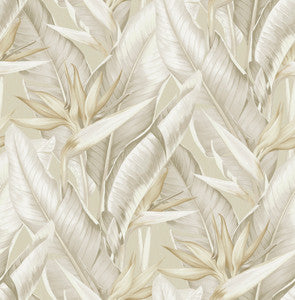 Arcadia Beige Leaf Wallpaper by Kenneth James