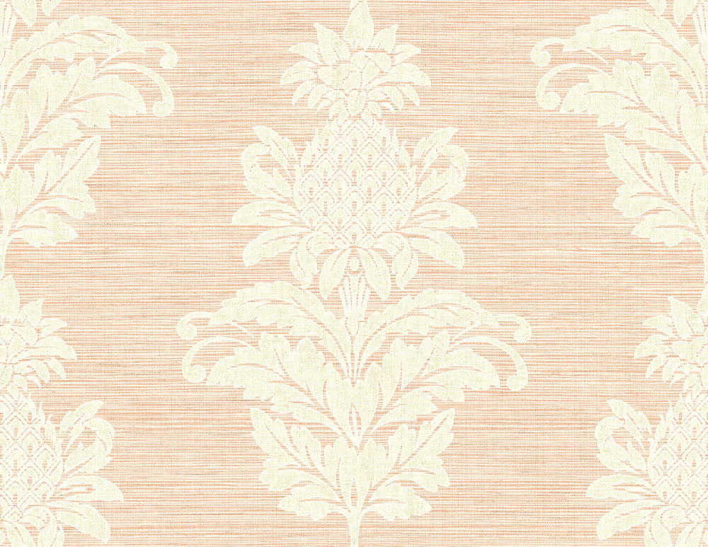 Pineapple Grove Pink Damask Wallpaper by Kenneth James Palm Springs Covers about 60.8 square feet 27-in by 27-ft long roll Unpasted 21 - Fabric Carolina -