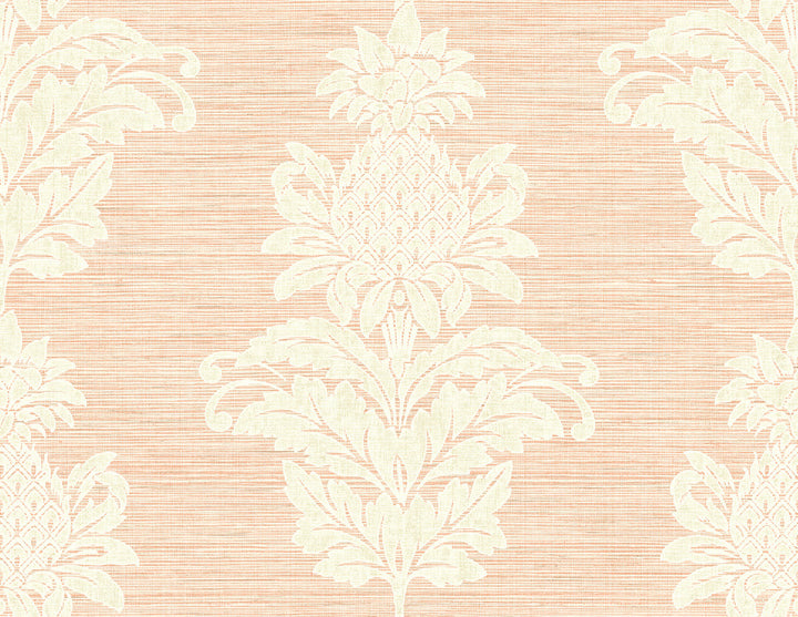 Pineapple Grove Pink Damask Wallpaper by Kenneth James Palm Springs Covers about 60.8 square feet 27-in by 27-ft long roll Unpasted 21 - Fabric Carolina -