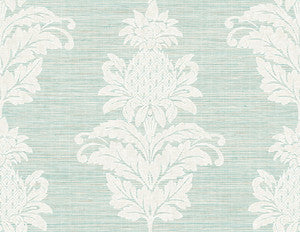 Pineapple Grove Turquoise Damask Wallpaper by Kenneth James