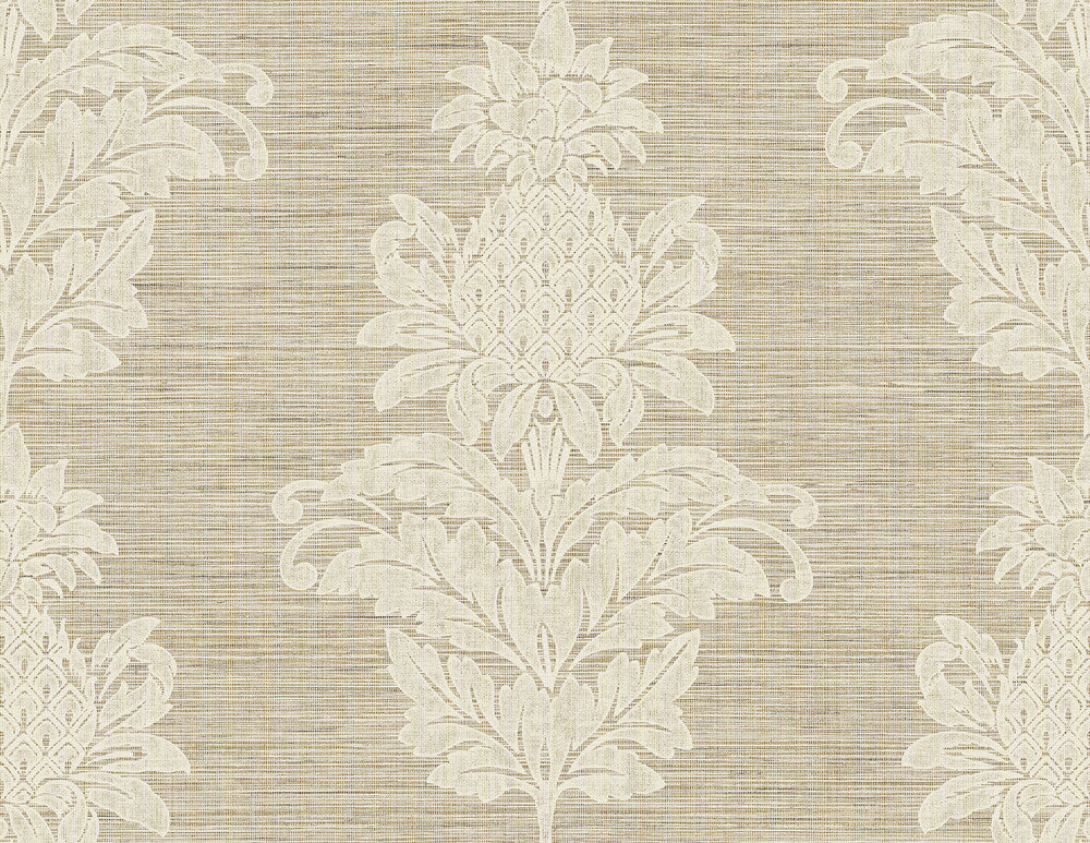 Pineapple Grove Brown Damask Wallpaper by Kenneth James Palm Springs Covers about 60.8 square feet 27-in by 27-ft long roll Unpasted 21 - Fabric Carolina -