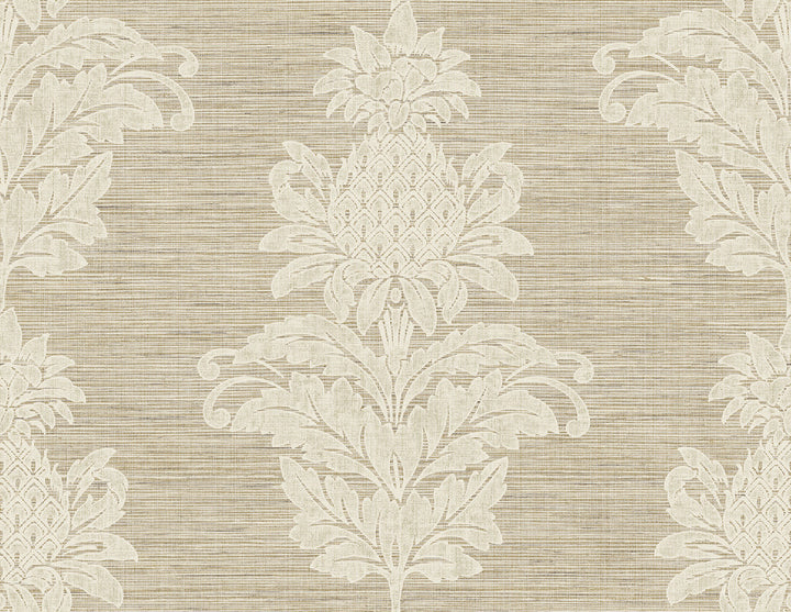 Pineapple Grove Brown Damask Wallpaper by Kenneth James Palm Springs Covers about 60.8 square feet 27-in by 27-ft long roll Unpasted 21 - Fabric Carolina -