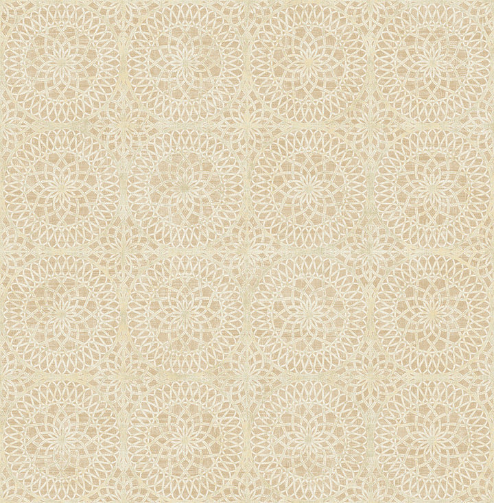 Twist Beige Medallion Wallpaper by Kenneth James Palm Springs Covers about 56.4 square feet 20.5-in by 33-ft long roll Unpasted 5.21 - Fabric Carolina -