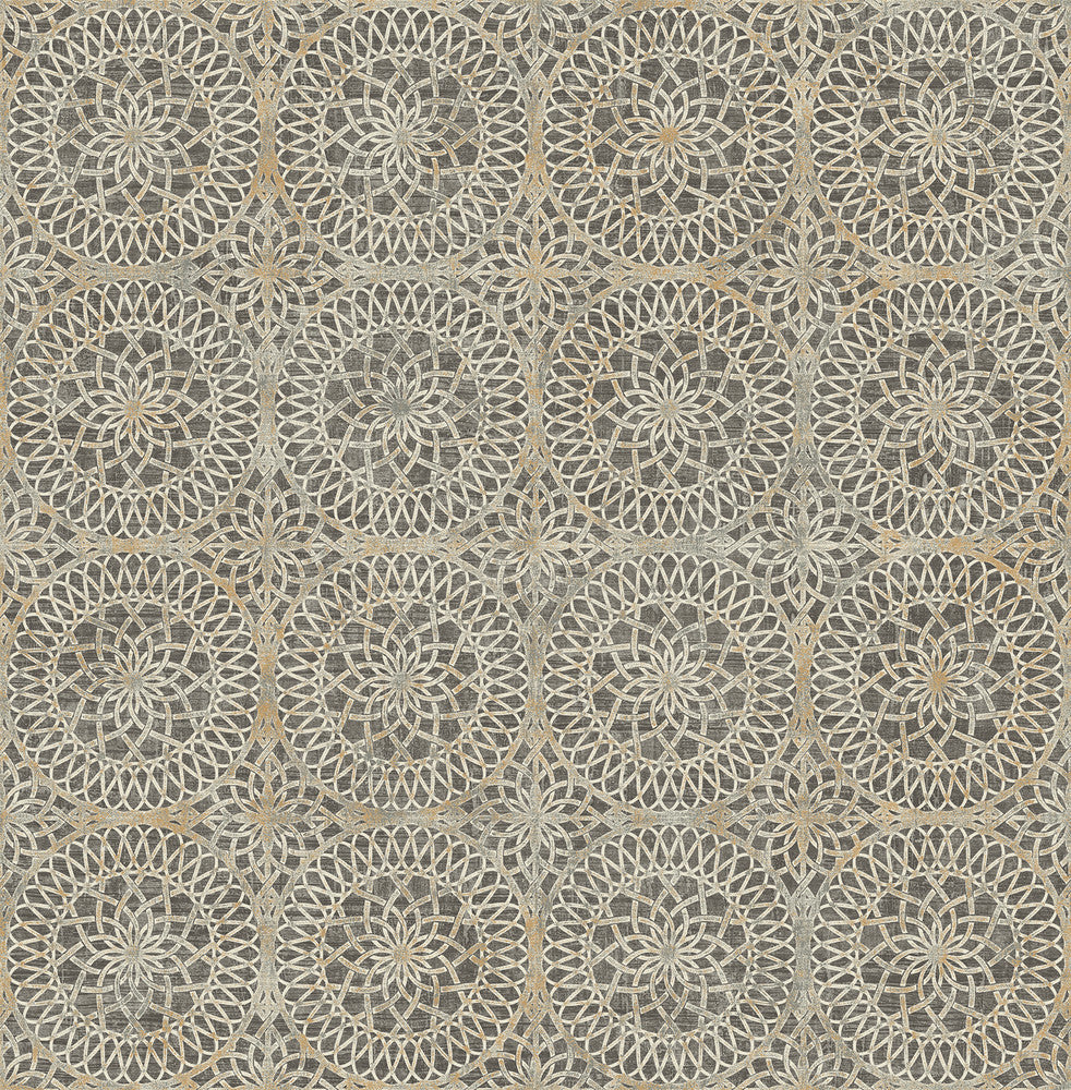 Twist Brown Medallion Wallpaper by Kenneth James Palm Springs Covers about 56.4 square feet 20.5-in by 33-ft long roll Unpasted 5.21 - Fabric Carolina -