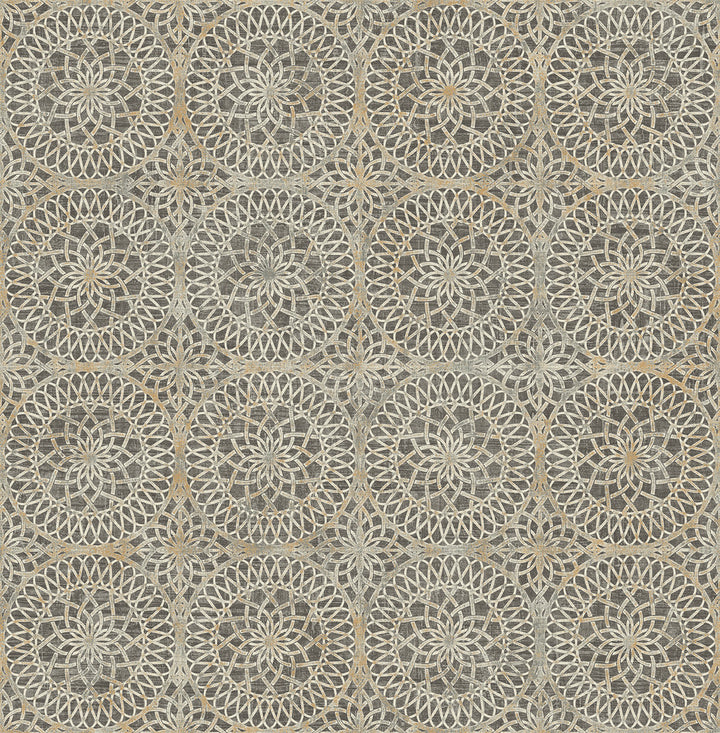 Twist Brown Medallion Wallpaper by Kenneth James Palm Springs Covers about 56.4 square feet 20.5-in by 33-ft long roll Unpasted 5.21 - Fabric Carolina -