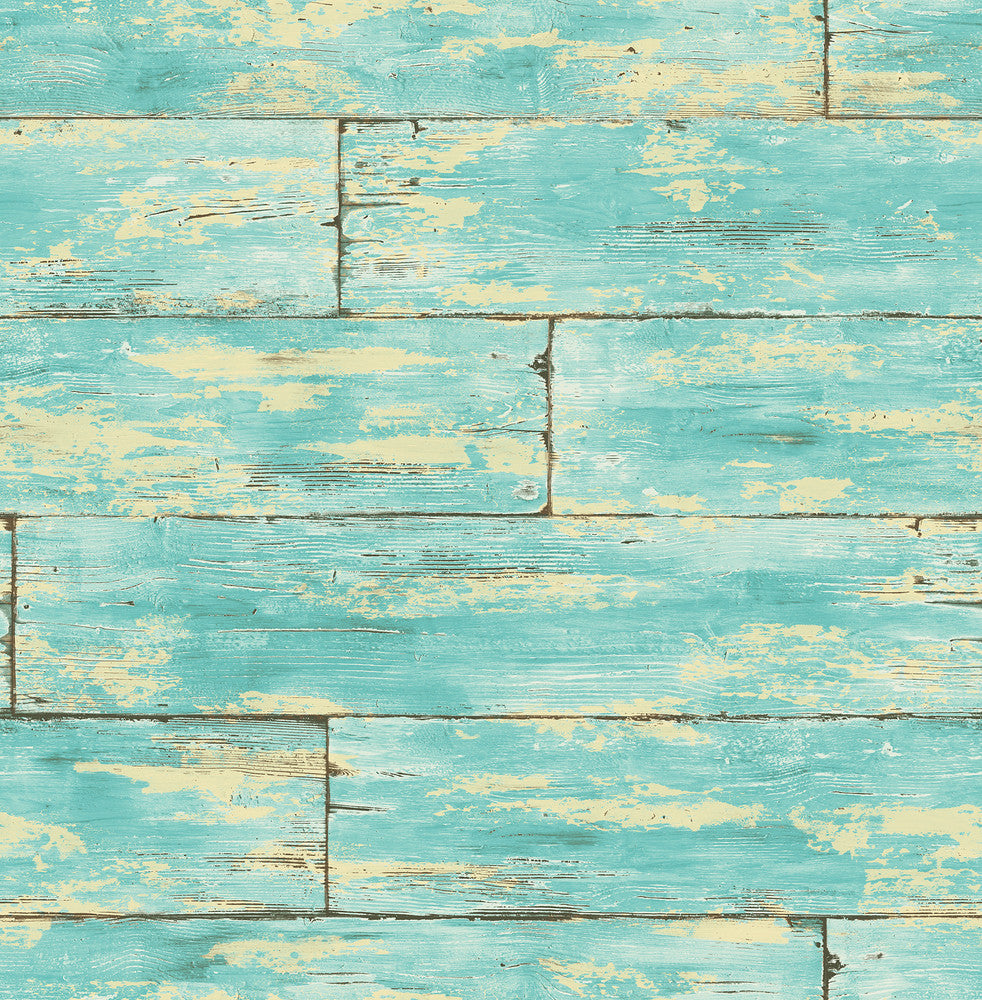 Shipwreck Aquamarine Wood Wallpaper by Kenneth James Palm Springs Covers about 56.4 square feet 20.5-in by 33-ft long roll Unpasted 21 - Fabric Carolina -
