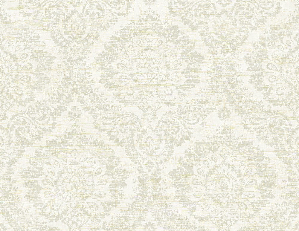 Kauai Taupe Damask Wallpaper by Kenneth James Palm Springs Covers about 60.8 square feet 27-in by 27-ft long roll Unpasted 21 - Fabric Carolina -