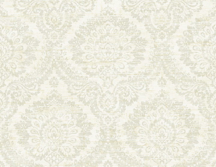 Kauai Taupe Damask Wallpaper by Kenneth James Palm Springs Covers about 60.8 square feet 27-in by 27-ft long roll Unpasted 21 - Fabric Carolina -