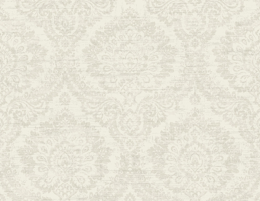 Kauai Beige Damask Wallpaper by Kenneth James Palm Springs Covers about 60.8 square feet 27-in by 27-ft long roll Unpasted 21 - Fabric Carolina -