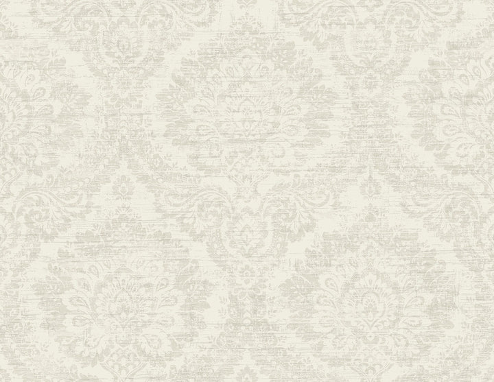 Kauai Beige Damask Wallpaper by Kenneth James Palm Springs Covers about 60.8 square feet 27-in by 27-ft long roll Unpasted 21 - Fabric Carolina -