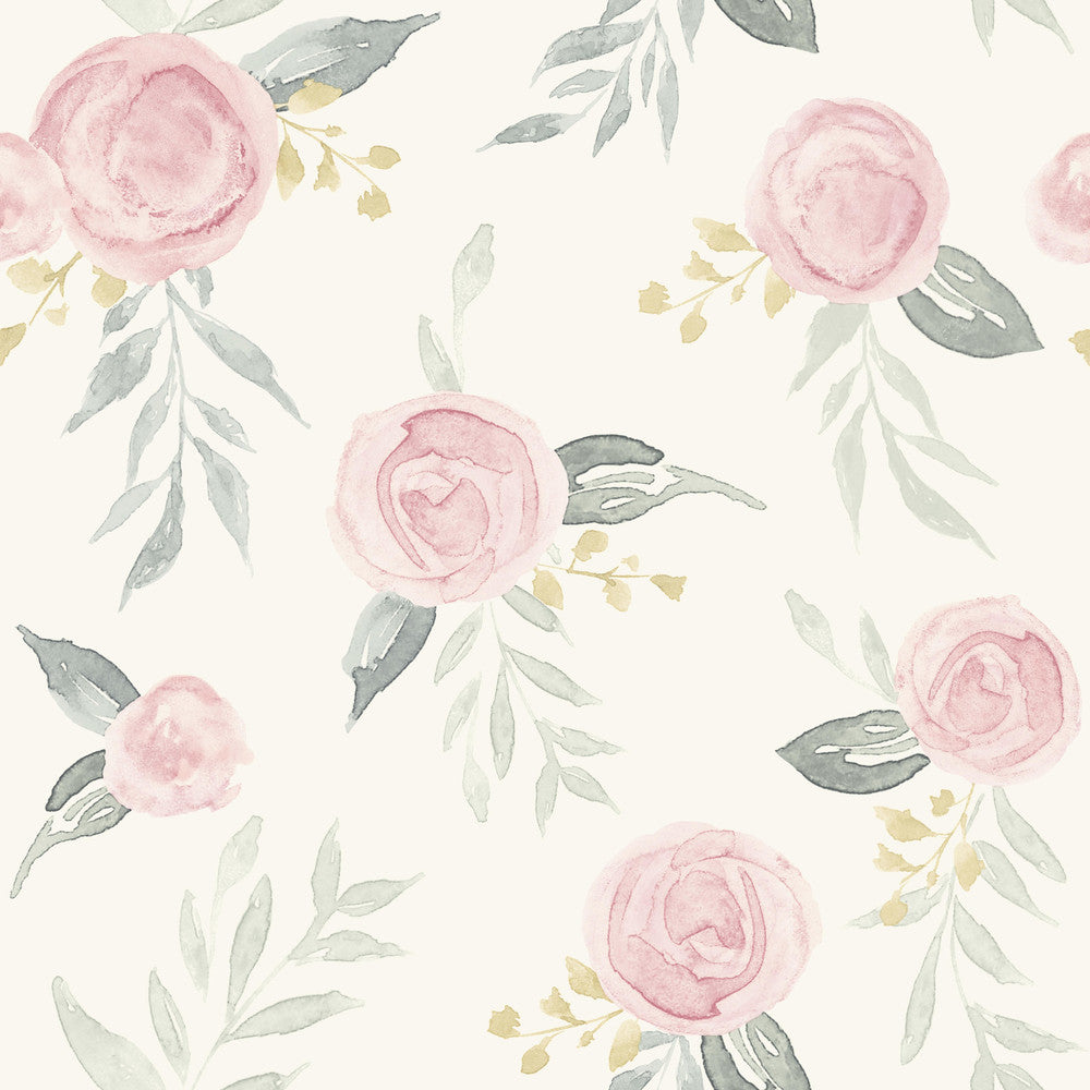 Magnolia Home Watercolor Roses Pink Peel & Stick Wallpaper by Magnolia Home York Premium Peel + Stick Magnolia Covers about 34.2 square feet 20.5-in by 20-ft long roll Peel & Stick 20.5 - Fabric Carolina -