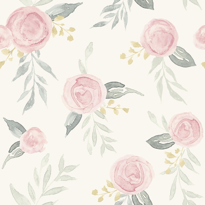 Magnolia Home Watercolor Roses Pink Peel & Stick Wallpaper by Magnolia Home York Premium Peel + Stick Magnolia Covers about 34.2 square feet 20.5-in by 20-ft long roll Peel & Stick 20.5 - Fabric Carolina -