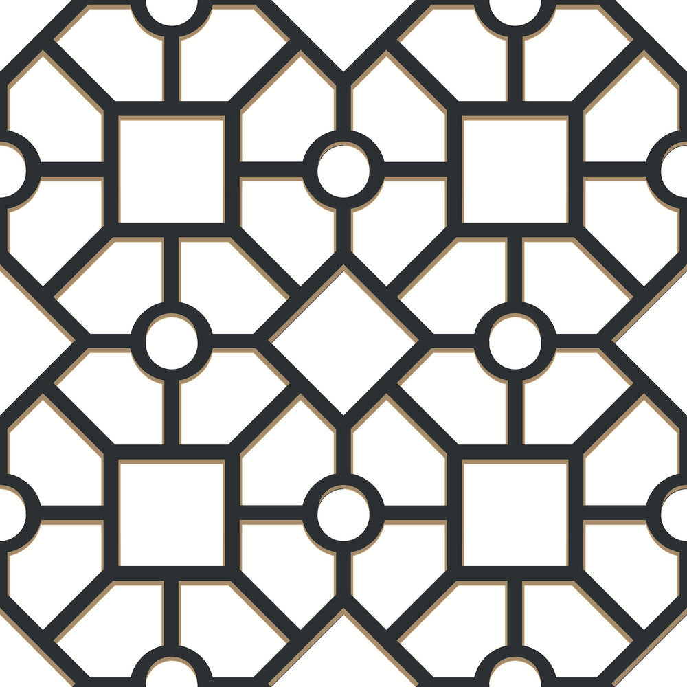 Hedgerow Trellis Black & Gold Peel & Stick Wallpaper by York Wallcoverings York Premium Peel + Stick Covers about 34.2 square feet 20.5-in by 20-ft long roll Peel & Stick 10.25 - Fabric Carolina -