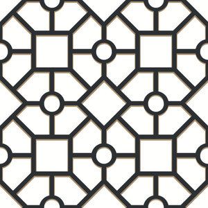 Hedgerow Trellis Black & Gold Peel & Stick Wallpaper by York Wallcoverings
