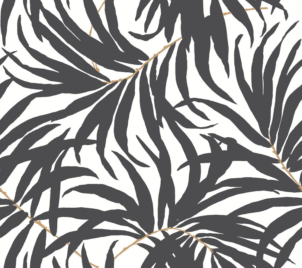 Bali Leaves Black Peel & Stick Wallpaper by York Wallcoverings York Premium Peel + Stick Covers about 45 square feet 27-in by 20-ft long roll Peel & Stick 25.25 - Fabric Carolina -