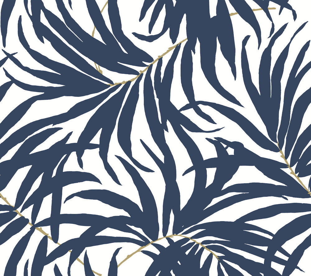Bali Leaves Blue Peel & Stick Wallpaper by York Wallcoverings York Premium Peel + Stick Covers about 45 square feet 27-in by 20-ft long roll Peel & Stick 25.25 - Fabric Carolina -