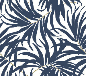 Bali Leaves Blue Peel & Stick Wallpaper by York Wallcoverings