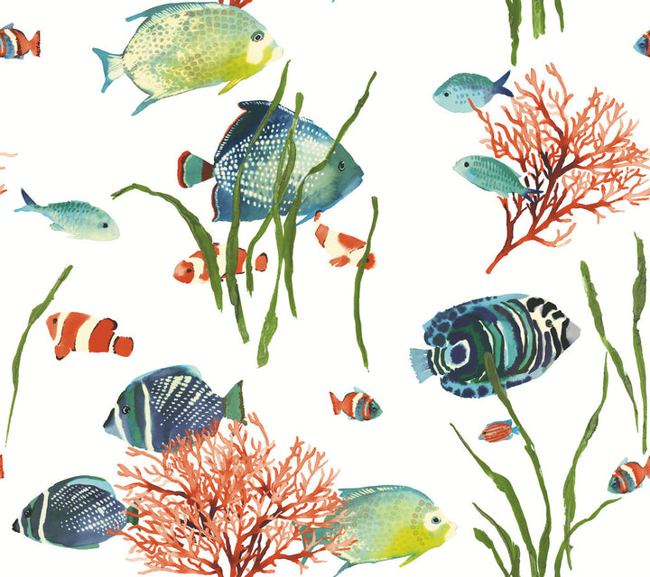Tropical Reef Multicolor Peel & Stick Wallpaper by York Wallcoverings York Premium Peel + Stick Covers about 45 square feet 27-in by 20-ft long roll Peel & Stick 24 - Fabric Carolina -
