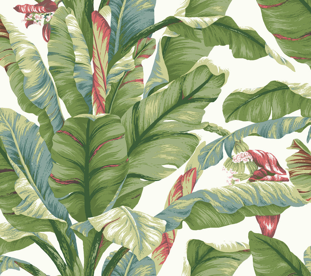 Banana Leaf White & Green Peel & Stick Wallpaper by York Wallcoverings York Premium Peel + Stick Covers about 45 square feet 27-in by 20-ft long roll Peel & Stick 25.25 - Fabric Carolina -