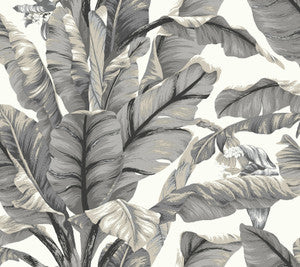 Banana Leaf White & Black Peel & Stick Wallpaper by York Wallcoverings