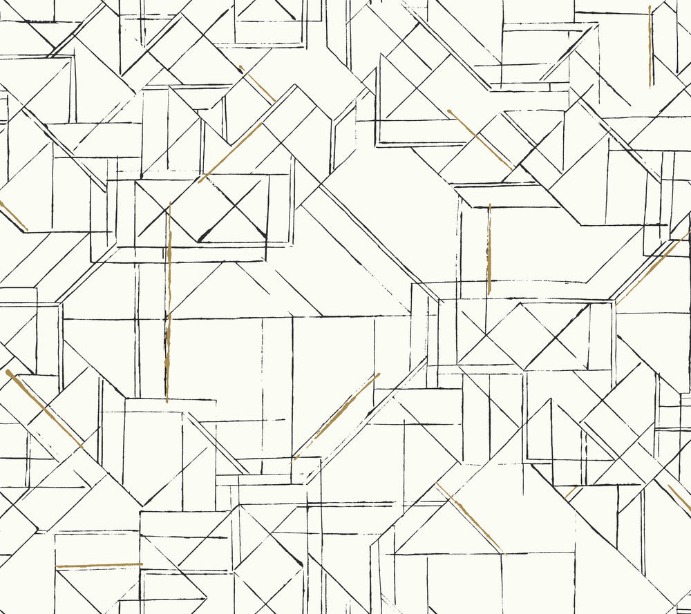 Prism Schematics Black & Gold Peel & Stick Wallpaper by York Wallcoverings York Premium Peel + Stick Covers about 45 square feet 27-in by 20-ft long roll Peel & Stick 24 - Fabric Carolina -