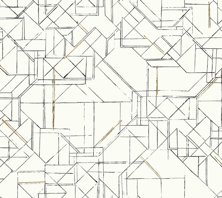 Prism Schematics Black & Gold Peel & Stick Wallpaper by York Wallcoverings York Premium Peel + Stick Covers about 45 square feet 27-in by 20-ft long roll Peel & Stick 24 - Fabric Carolina -
