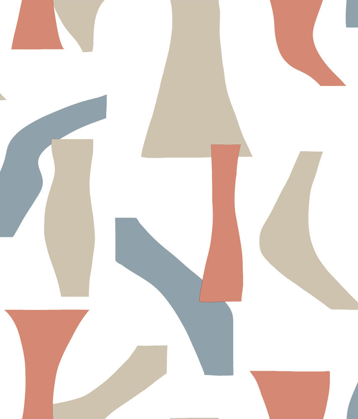 Modernist Coral & Blue Peel & Stick Wallpaper by York Wallcoverings York Premium Peel + Stick Covers about 34.2 square feet 20.5-in by 20-ft long roll Peel & Stick 24 - Fabric Carolina -