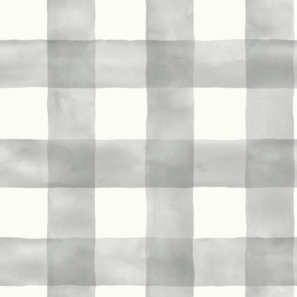Checkmate Watercolor Plaid Grey Peel & Stick Wallpaper by York Wallcoverings York Premium Peel + Stick Covers about 34.2 square feet 20.5-in by 20-ft long roll Peel & Stick 20.5 - Fabric Carolina -