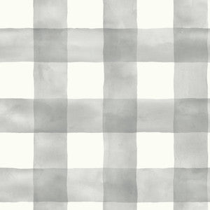 Checkmate Watercolor Plaid Grey Peel & Stick Wallpaper by York Wallcoverings