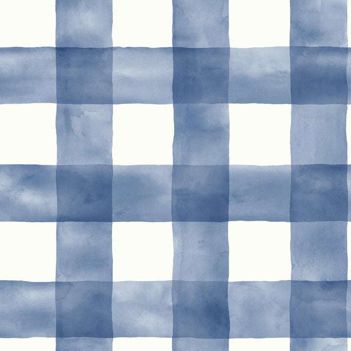 Checkmate Watercolor Plaid Blue Peel & Stick Wallpaper by York Wallcoverings York Premium Peel + Stick Covers about 34.2 square feet 20.5-in by 20-ft long roll Peel & Stick 20.5 - Fabric Carolina -