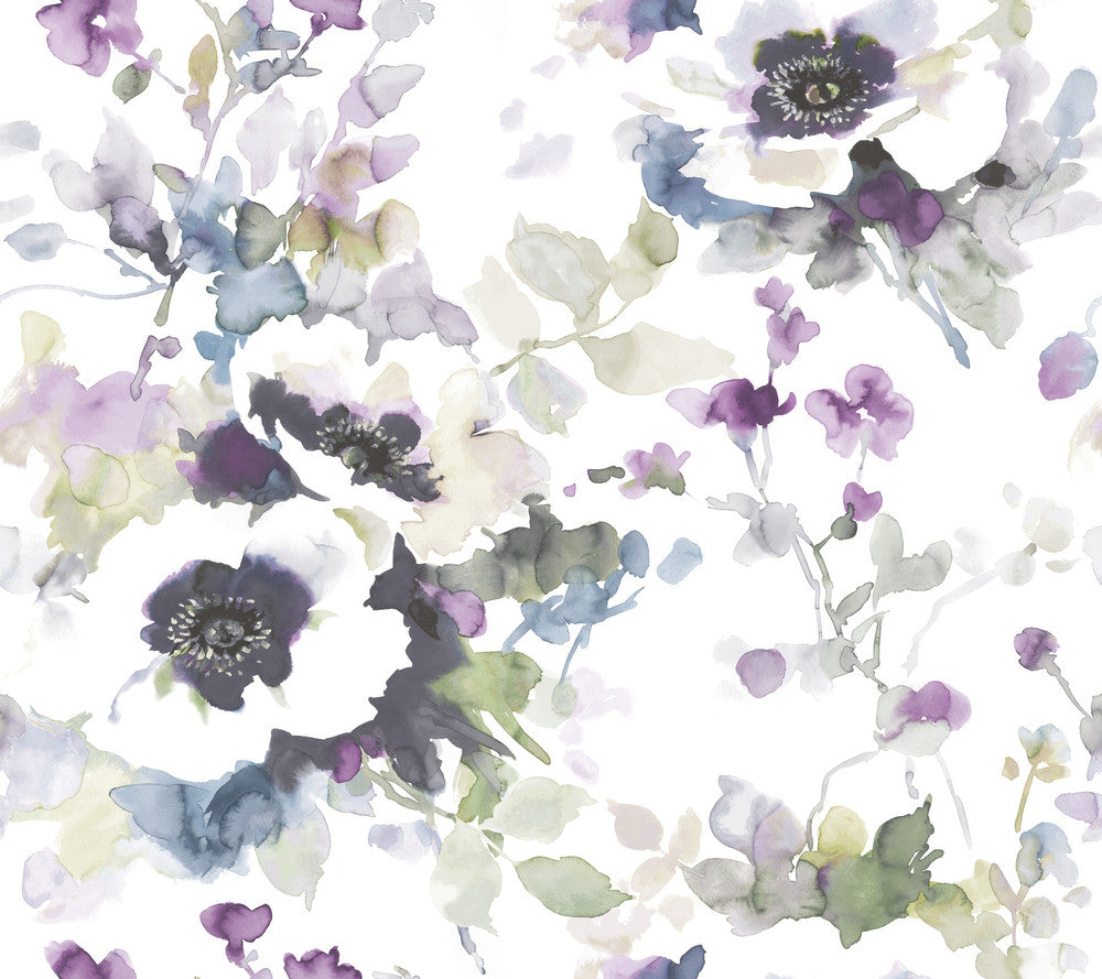 Garden Anemone Lilac & Green Peel & Stick Wallpaper by York Wallcoverings York Premium Peel + Stick Covers about 45 square feet 27-in by 20-ft long roll Peel & Stick 24 - Fabric Carolina -