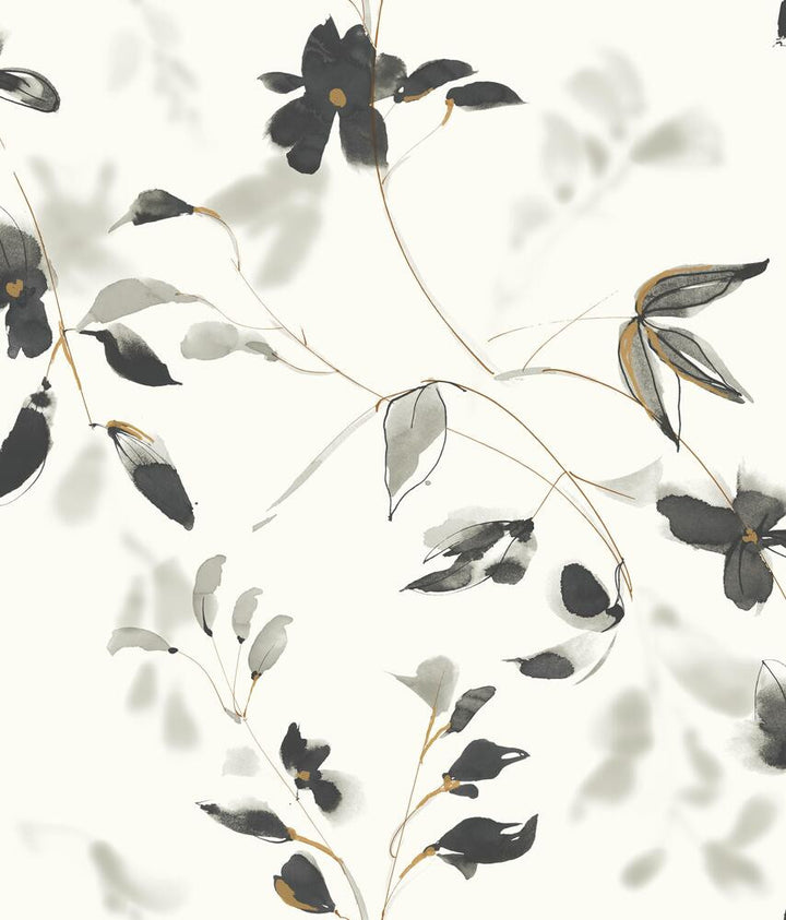 Linden Flower Black Peel & Stick Wallpaper by Candice Olson York Premium Peel + Stick Covers about 34.2 square feet 20.5-in by 20-ft long roll Peel & Stick 24 - Fabric Carolina -