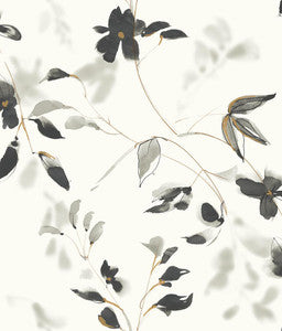 Linden Flower Black Peel & Stick Wallpaper by Candice Olson