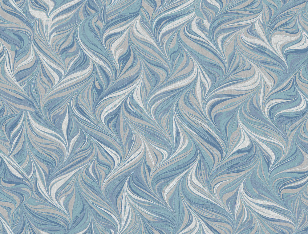 Ebru Swirls Blue Peel & Stick Wallpaper by York Wallcoverings York Premium Peel + Stick Covers about 45 square feet 27-in by 20-ft long roll Peel & Stick 20.5 - Fabric Carolina -