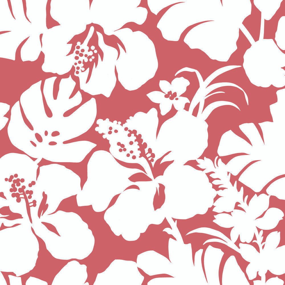 Hibiscus Arboretum Coral Peel & Stick Wallpaper by York Wallcoverings York Premium Peel + Stick Covers about 34.2 square feet 20.5-in by 20-ft long roll Peel & Stick 20.5 - Fabric Carolina -