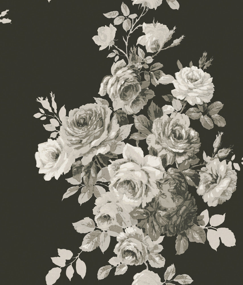 Magnolia Home Tea Rose Black & White Peel & Stick Wallpaper by Magnolia Home York Premium Peel + Stick Covers about 34.2 square feet 20.5-in by 20-ft long roll Peel & Stick 24 - Fabric Carolina -