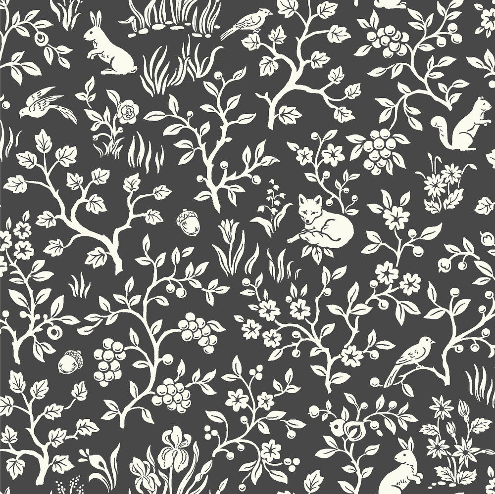 Magnolia Home Fox & Hare Black Peel & Stick Wallpaper by Magnolia Home York Premium Peel + Stick Covers about 34.2 square feet 20.5-in by 20-ft long roll Peel & Stick 20.5 - Fabric Carolina -