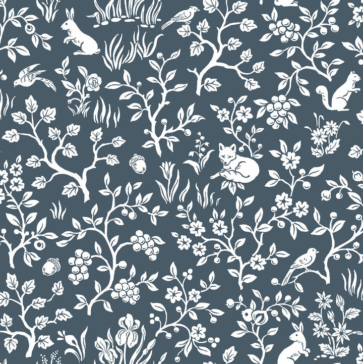 Magnolia Home Fox & Hare Navy Peel & Stick Wallpaper by Magnolia Home York Premium Peel + Stick Covers about 34.2 square feet 20.5-in by 20-ft long roll Peel & Stick 20.5 - Fabric Carolina -