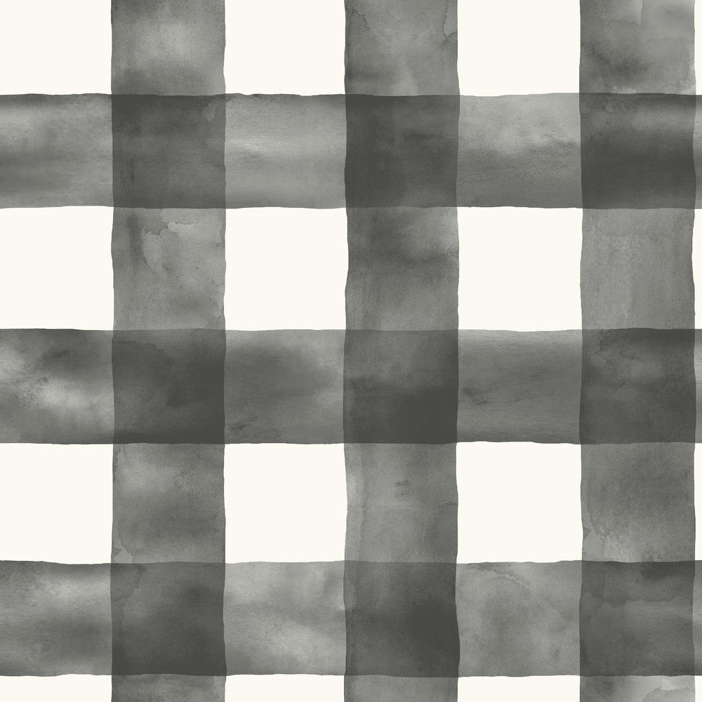 Magnolia Home Watercolor Check Black Peel & Stick Wallpaper by Magnolia Home York Premium Peel + Stick Covers about 34.2 square feet 20.5-in by 20-ft long roll Peel & Stick 20.5 - Fabric Carolina -