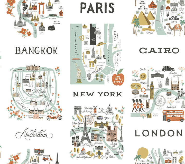 City Maps Mint Peel & Stick Wallpaper by Rifle Paper Co. Rifle Paper Co. Premium Peel & Stick Covers about 45 square feet 27-in by 20-ft long roll Peel & Stick 24 - Fabric Carolina -