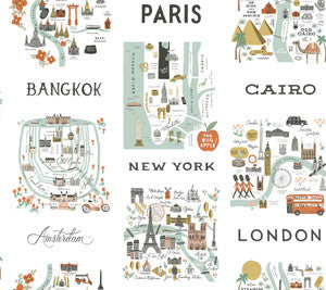City Maps Mint Peel & Stick Wallpaper by Rifle Paper Co.
