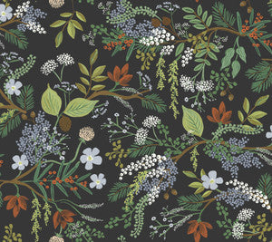 Juniper Forest Black Peel & Stick Wallpaper by Rifle Paper Co.