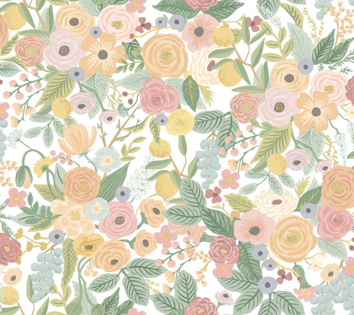 Garden Party Pastel Peel & Stick Wallpaper by Rifle Paper Co. Rifle Paper Co. Premium Peel & Stick Covers about 45 square feet 27-in by 20-ft long roll Peel & Stick 24 - Fabric Carolina -
